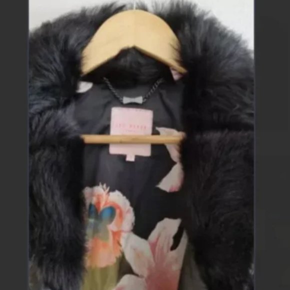 Ted Baker Tirely Furrly Detachable Sleeve Black Leather Jacket vest size 1 nwot - Picture 13 of 15
